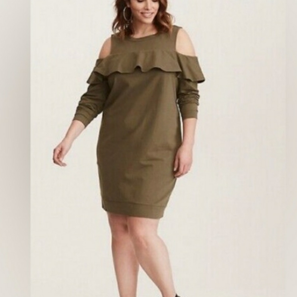 Torrid Green Cold Shoulder Long Sleeve Sweatshirt Dress Size 0 Large new